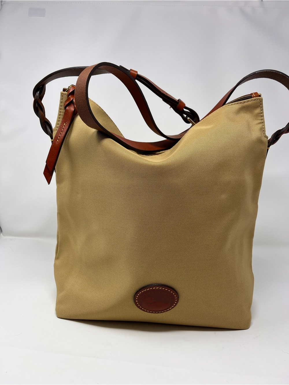 Dooney & Bourke Nylon Slouch Crossbody Shoulder Hobo with Brown Leather Trim